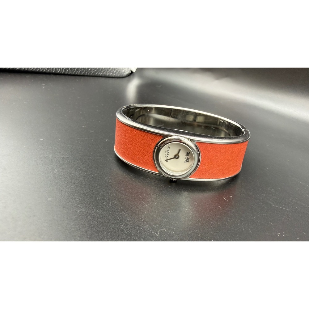 Coach New York Bangle Watch Orange Leather Stainless Steel CA.108.7.14.1376